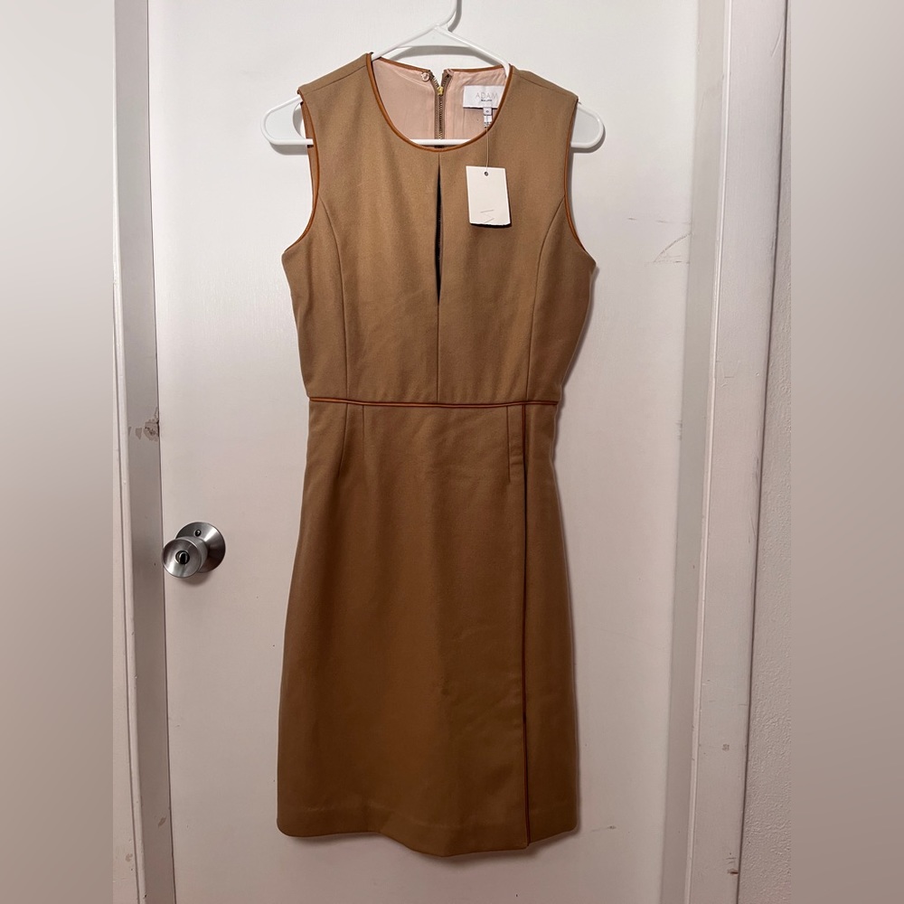 Adam Lippes - Brown Wool Midi Dress W/ Leather Trim size 0 - Picture 3 of 11